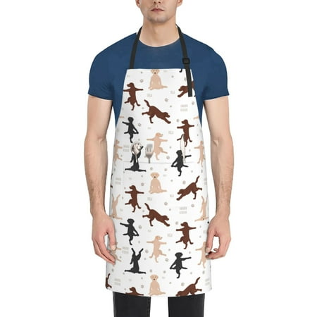 

Qekee Yoga Labrador Retriever Print Waterproof Apron with Pockets Adjustable Cooking Aprons Kitchen Bib for Baking Household Cleaning