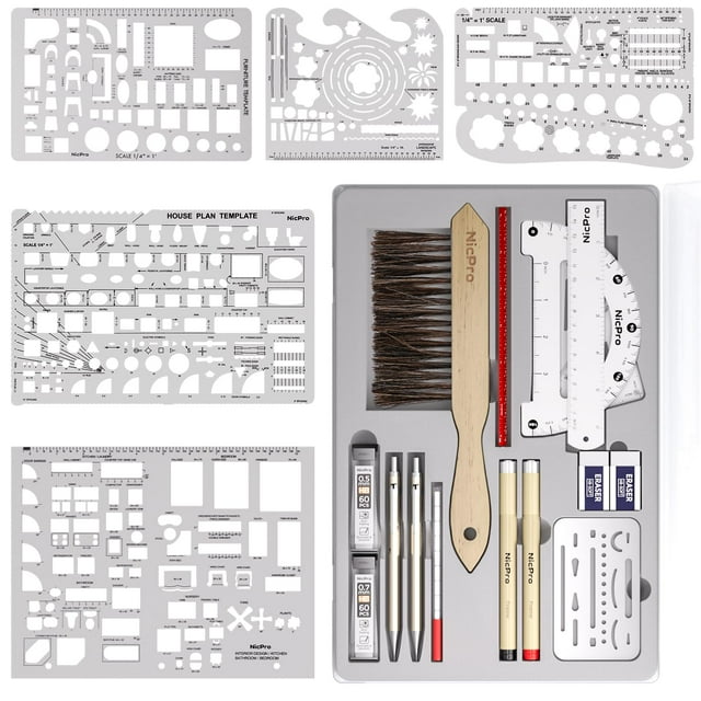 Set de herramientas de dibujo y geometría Nicpro 21 piezas con estuche