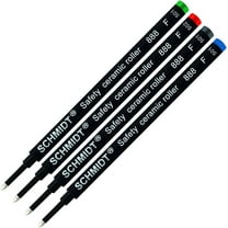 Schmidt 888 Safety Ceramic Rollerball Refill - Black, Blue, Green, Red Ink (Fine Tip 0.6mm) - Pack of 4