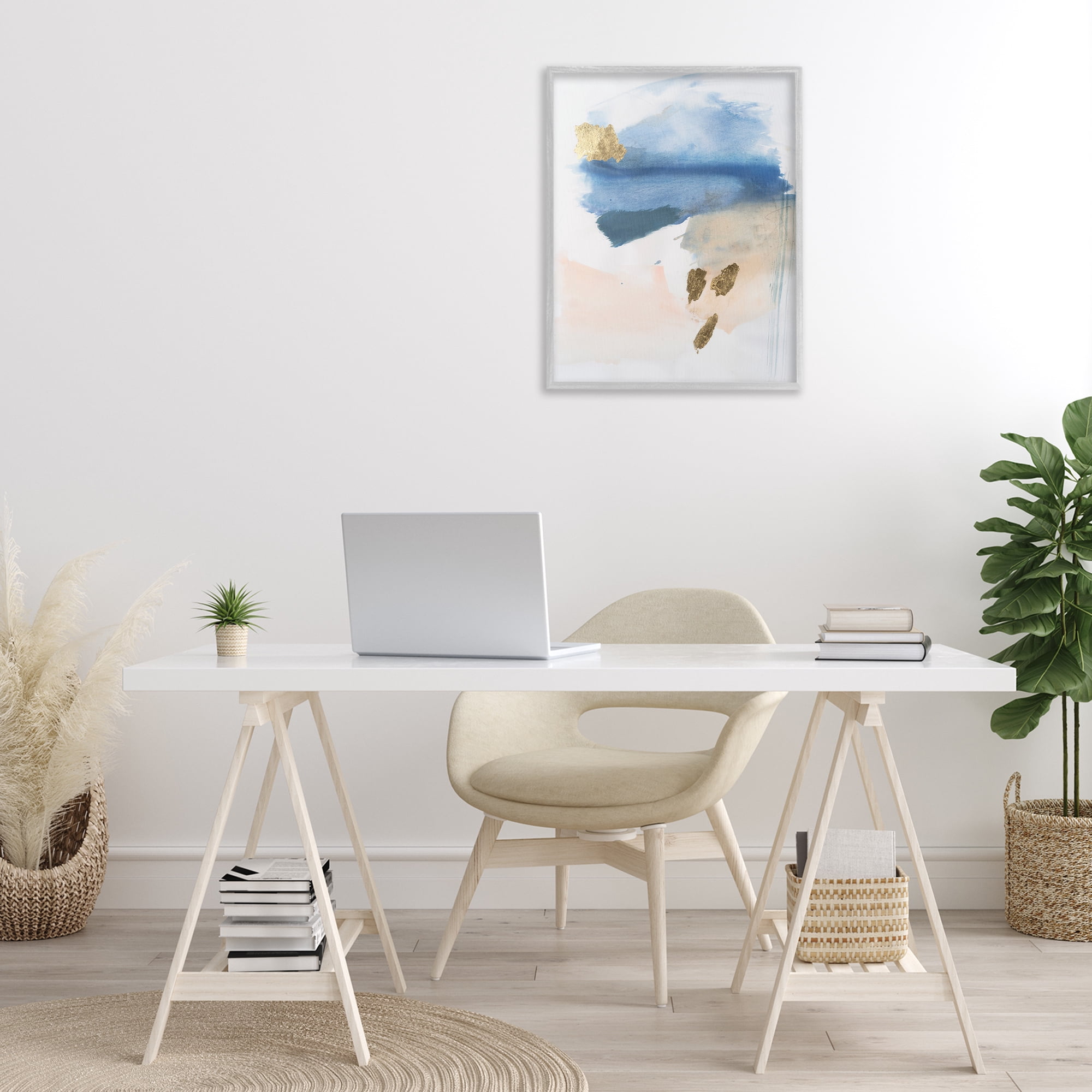 Stupell Industries Blue & Blush Ombre Abstract Painting Gray Framed Art Print Wall Art, 24 x 30