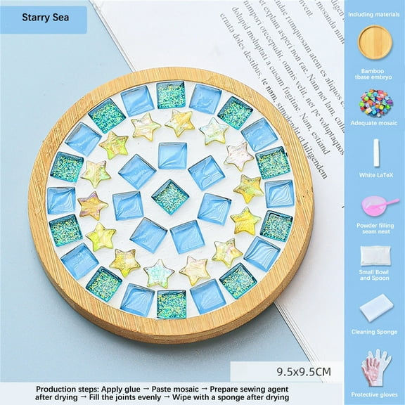 Kids Mosaic Craft Kit - DIY Wooden Coaster Set with Mixed Color Tiles, 6ml Glue & Complete Tools for Beginners, Children's Art Activity & Gift