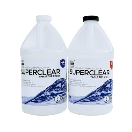 SUPERCLEAR EPOXY RESIN 1 Gallon Kit, FOR RIVER TABLES, LIVE EDGE TABLES, BAR TOPS AND COUNTERTOPS, 1:1 Ratio - Fiberglass Coatings, (Best Bar Top Epoxy)