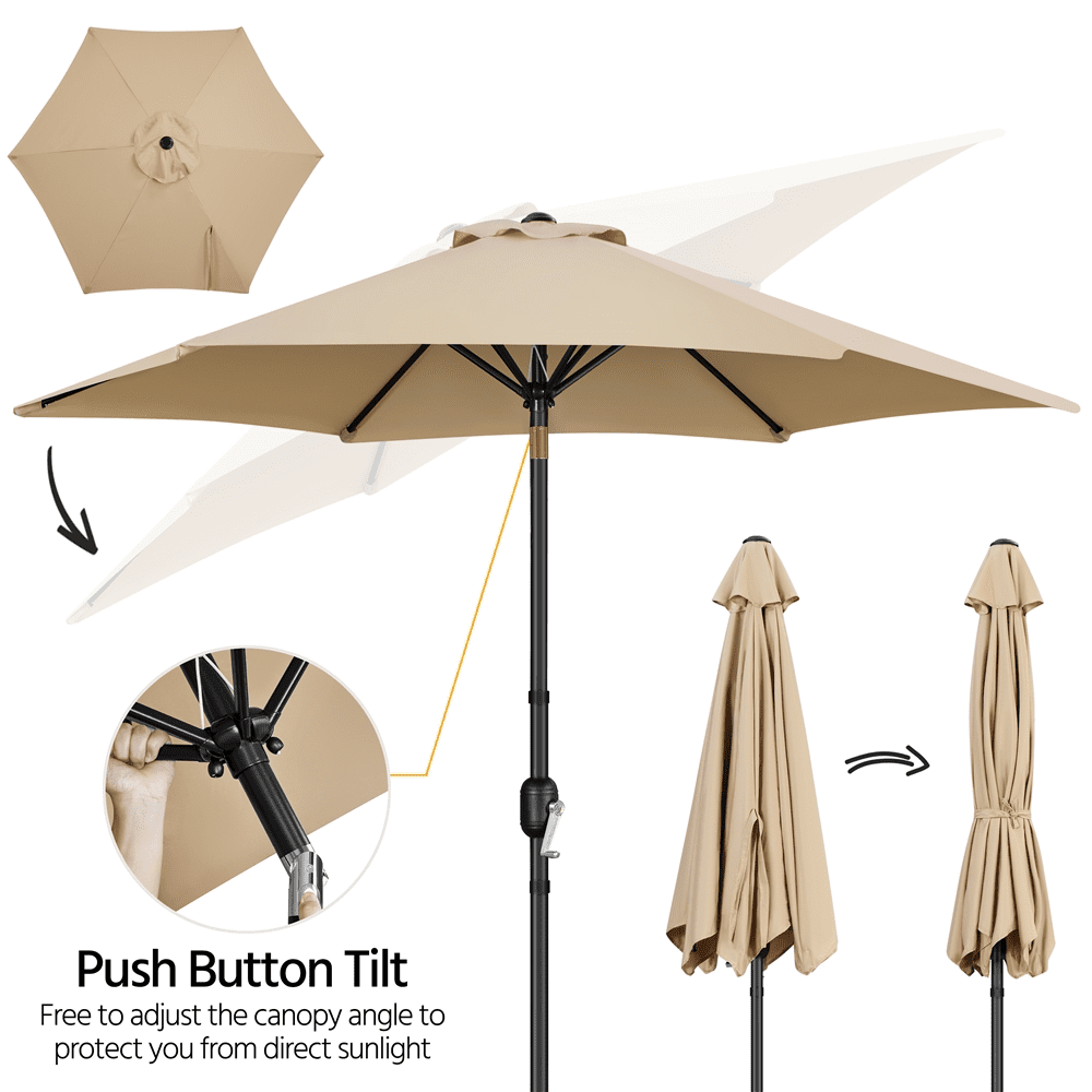 Renwick 9 ft Outdoor Patio Umbrella with Push Button Tilt and Crank, Tan