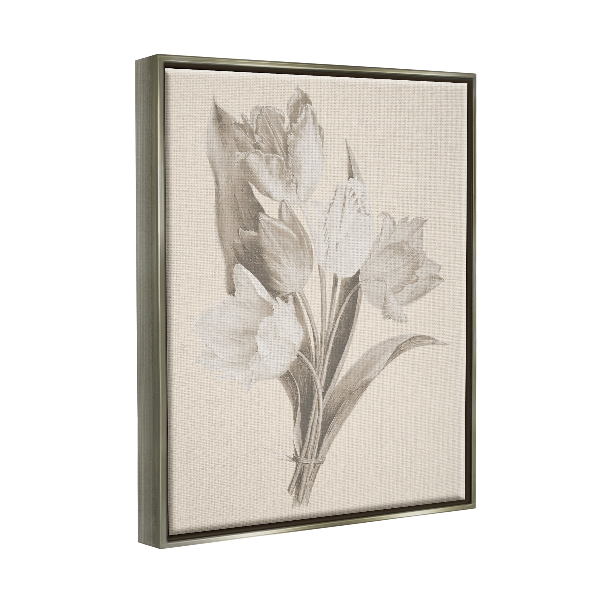 Stupell Industries Antique Tulips Drawing Botanical & Floral Drawing Gray Floater Framed Canvas Art Print Wall Art, 17 x 21