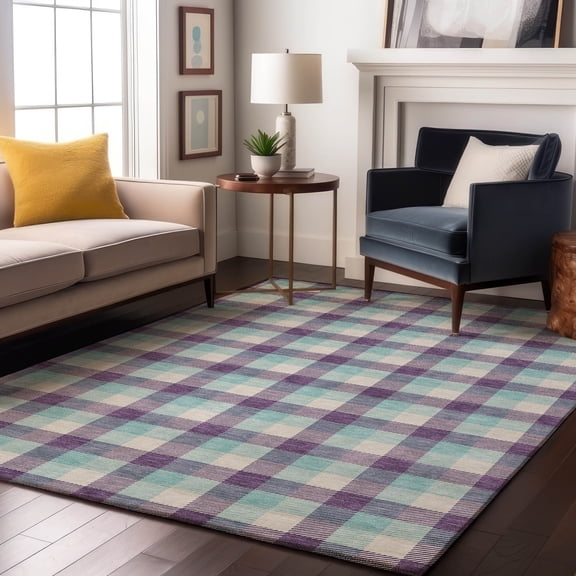 Addison Rugs Mayfield Premium Machine Washable Transitional Plaid Purple Rectangle Rug, 10' x 14'