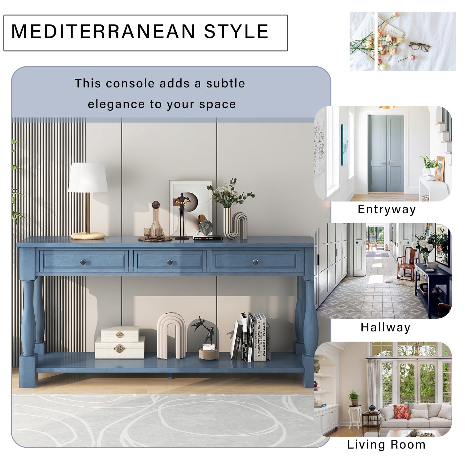 Harper & Bright Designs Console Table with Drawers and Shelf Long Sofa Table Entryway Table for Entryway Living Room Hallway, Navy