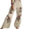 thumbnail image 2 of Wide Leg Pants for Women Boho Floral Palazzo Pants High Waist Bohemian Flowy Lounge Trousers White M, 2 of 3
