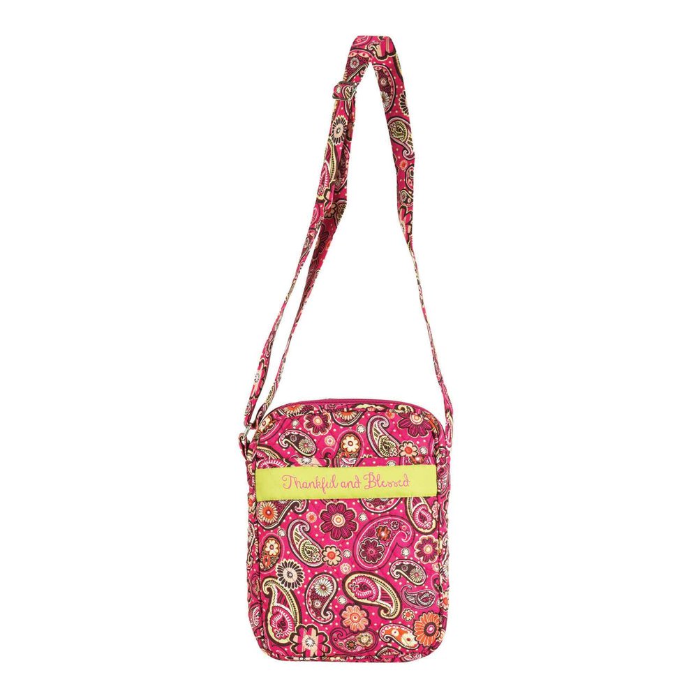 Thankful and Blessed Pink Paisley Thin line Quilted Cotton Bible Cover