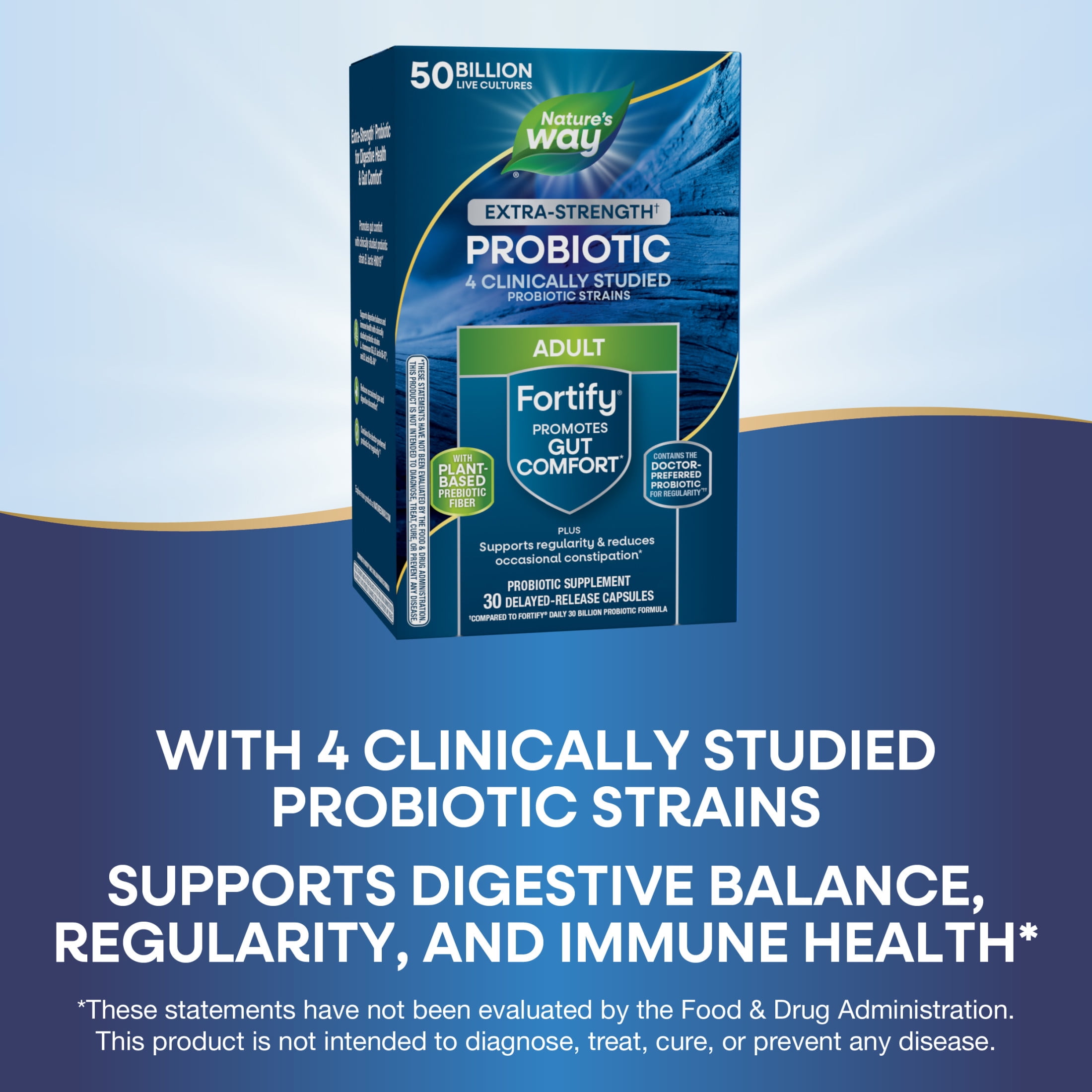 Nature's Way Extra Strength** Probiotic Fortify Adult Capsules, 50 Billion Cultures, Unisex, 30 Ct