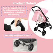 Lightweight Baby Stroller, Compact Travel Stroller,Infant Pram with Raincoat&Cup Holder,9.92lbs,0-24 Months,Pink