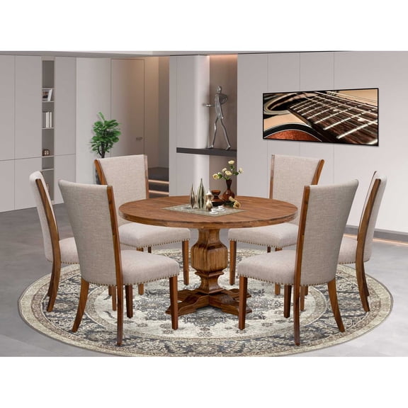 East West Furniture Irving 7 Piece Round Kitchen Table Set in Walnut Finish