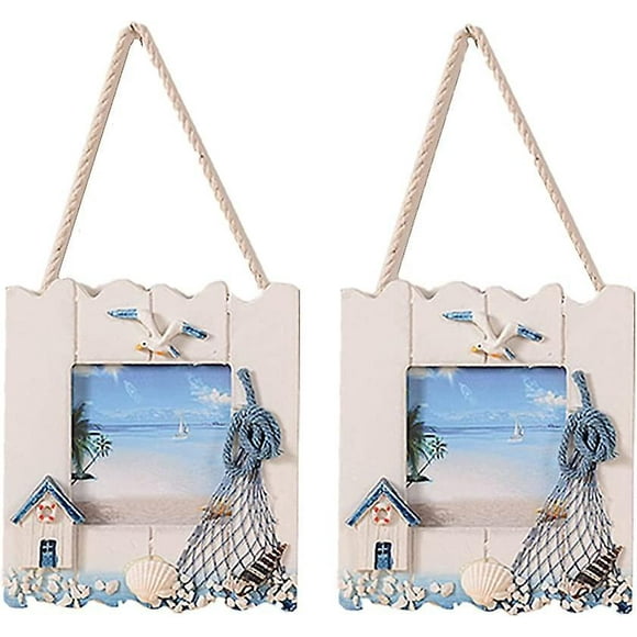 Dww-2 Pices En Bois Cadre Photo De Plage Bord De Mer Vacances Cadre Photo Marine Cadre Photo Support Et Mur Photo Cadre Marin Tropical Cadre Photo Sal