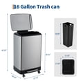 thumbnail image 2 of 16 Gallon Stainless Steel Step Trash Can with Wheels, Rustproof Garbage Bin with Soft Close Lid and Removable Inner Bucket for Kitchen Home Office - Silver 60L, 2 of 8