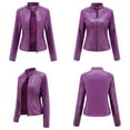 thumbnail image 6 of Arlun Womens Leather Jackets Full Zipper up Long Sleeve Leather Coats 2025 Slim Fitted Stand Collar Motorcycle Outwear Solid Color Long Sleeve Crop Bomber Jacket with Pockets Purple S, 6 of 6