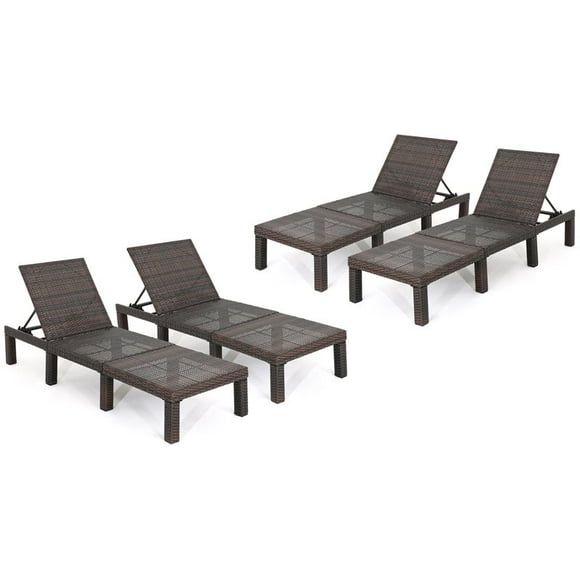 Noble House Jamaica MultiBrown Wicker Chaise Lounge without Cushion (Set of 4)