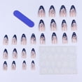 thumbnail image 3 of 24 Pieces False Nails Set with Blue Edge Design - White Cherry Blossom Covered Nails - Nail Kit Gift for Girls, Mothers and Women - Whitening Nail Art Kit Removable Fake Nails - Valentine's Day Gift, 3 of 5