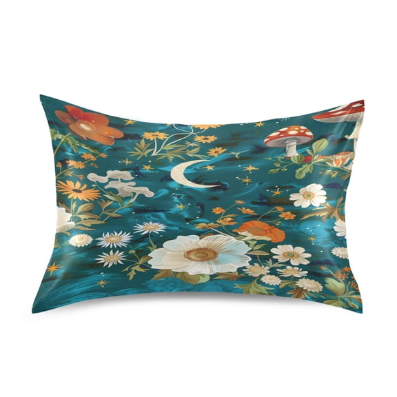 Ryvnso Satin Pillowcase Abstract Flowers Mushrooms Stars Pillow Cases Standard Size 26x20in