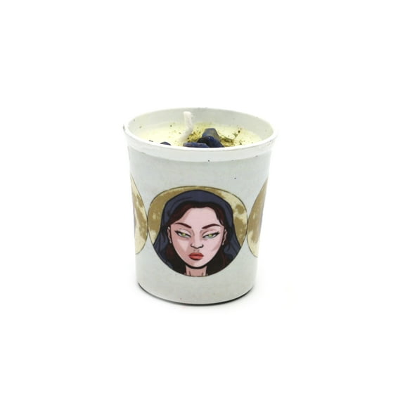 Soul Sticks Moon Goddess Highly Scented Votive Candle 2.3oz with Crystals and Smudge Herbs