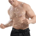 thumbnail image 4 of Nmnitkp Men's Square Neck Rhinestone Fishnet Tank Tops, Sheer Hollow Sparkle Sleeveless Shirts for Nightclub Party, Rave Festival, Stage Performance & Trendy Club Outfit Silver,XL, 4 of 5