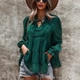 thumbnail image 4 of Blusa de mujer con cuello en V y manga farol, dobladillo suelto con volantes, blusa tipo túnica informal para otoño primavera OD verde XL, 4 of 8