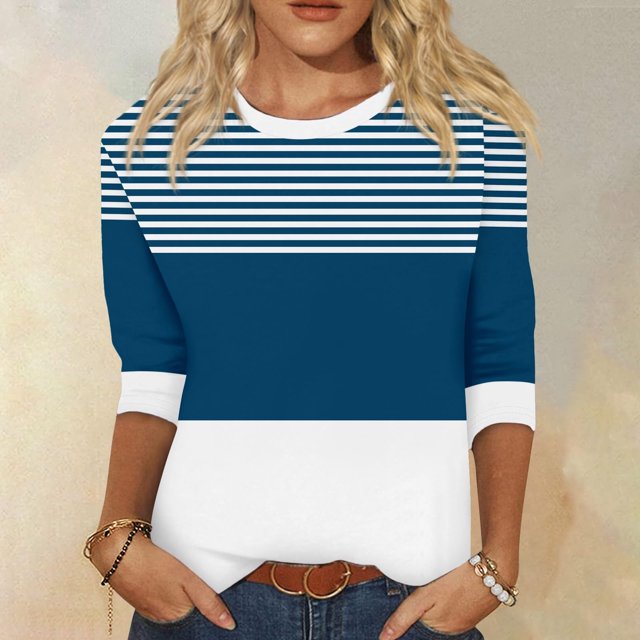 Mefallenssiah Blouses pour Femmes 2024 Mode Blouses Amples Imprimées T-Shirt à Manches 3/4 Col Rond