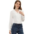 thumbnail image 1 of INSPIRE CHIC Women's Swiss Dots Puff Sleeve Button Front Ruffled Collared Shirt White S, 1 of 5