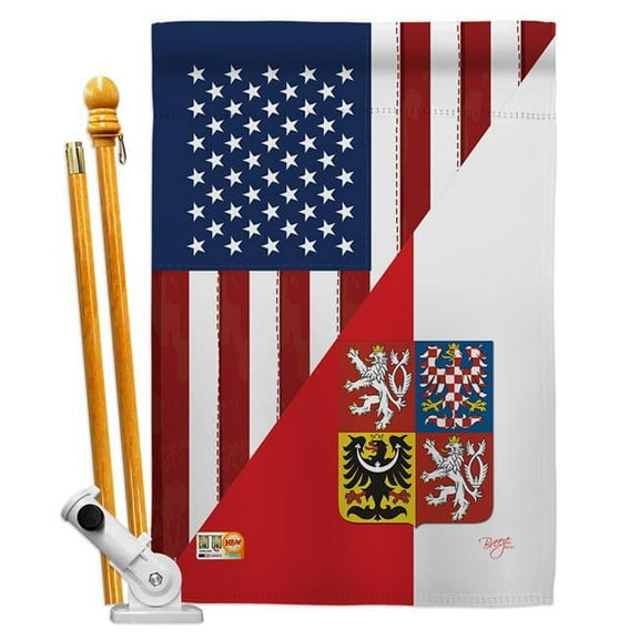 Breeze Decor BD-FS-HS-108391-IP-BO-D-US16-BD 28 x 40 in. US Czech Friendship Flags of the World Impressions Decorative Vertical Double Sided House Flag Set with Pole Bracket Hardware