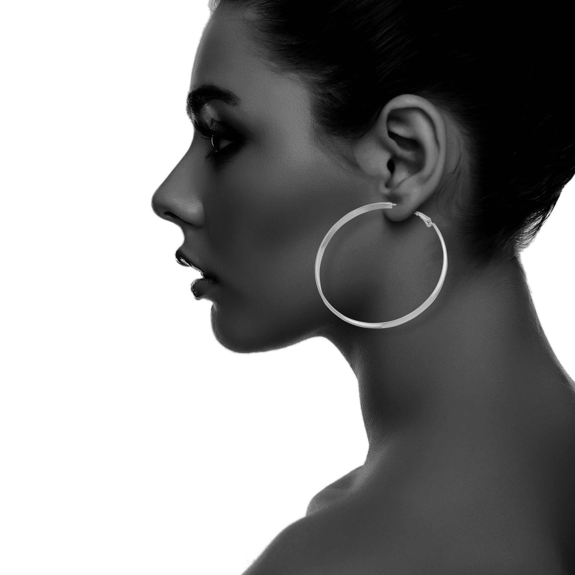 X & O Women's Silver Plated Polished 5mm X 60mm Hoop Earrings