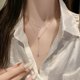 thumbnail image 3 of Collar llamativo con dije de circonio cúbico de doble capa de acero inoxidable Cadena clavicular (oro rosa), 3 of 5