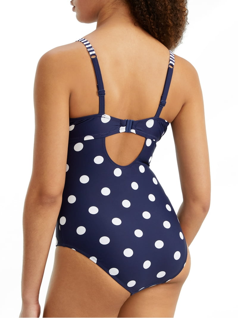 Pour Moi NAVY/WHITE/AQUA Beach House One-Piece Swimsuit, US 34F
