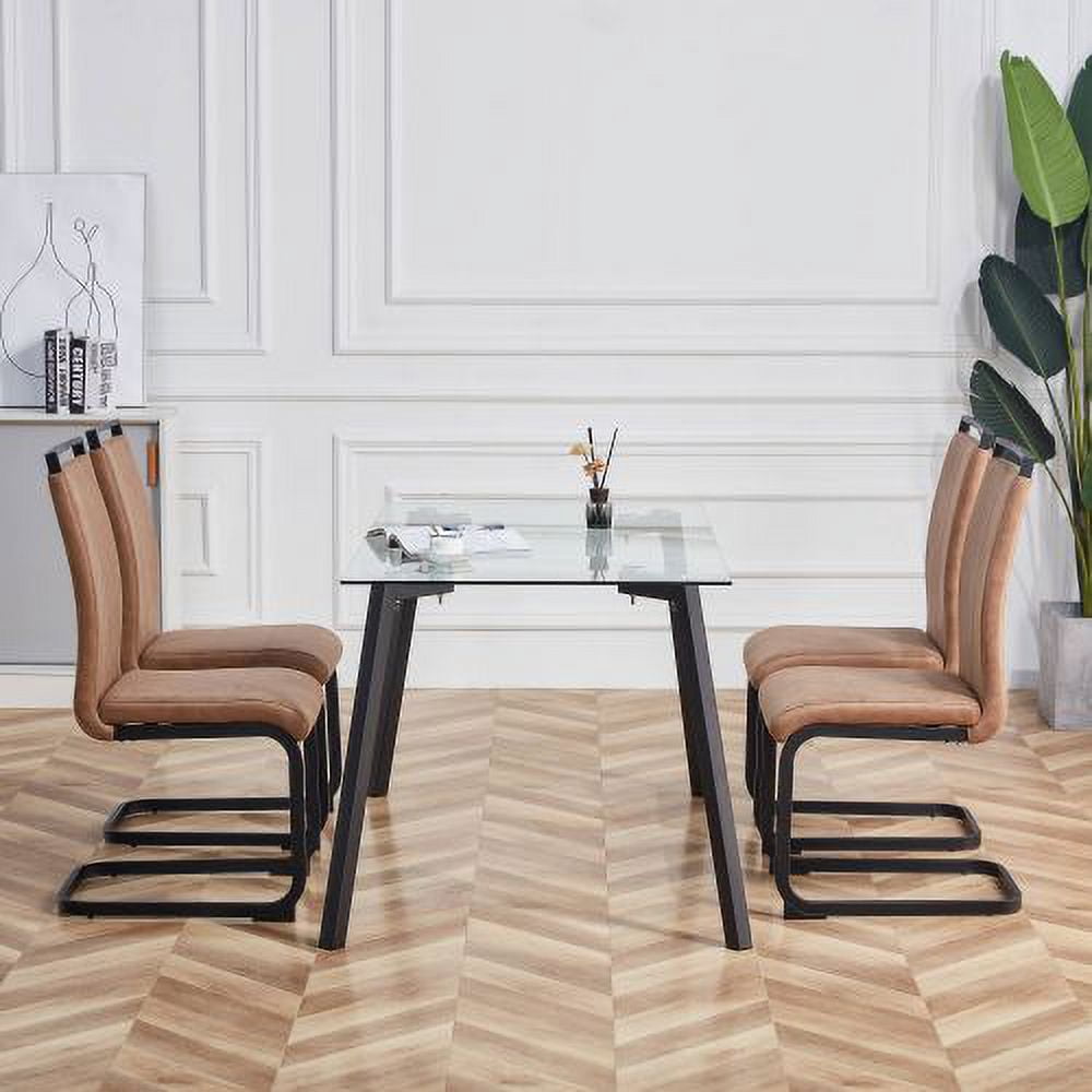 BSHTI Modern Dining Chairs,Leathaire Fabric High Back Upholstered Side Chair with C-shaped Tube Black Metal Legs for Dining Room Kitchen Vanity Patio Club Guest Office chair (Set of 4)