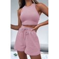 thumbnail image 4 of Women Summer Lounge Sets Casual Waffle Knit Crop Top Shorts Outfits 2 Piece Sets Sleepwear Pink XXL, 4 of 9