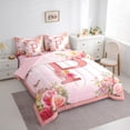 thumbnail image 4 of Homewish Letter P Monogrammed 7 Pieces Bedding Comforter Set,Romantic Flower Full Bedding Set,Colorful Floral Fitted Sheet Flat Sheet For Girls Kids,Microfiber Room Decorative Reversible, 4 of 9