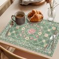 thumbnail image 3 of Sage Green Placemats Set of 8 Bohemia Ethnic Floral Flowers Abstract Place Mats Indoor Wipeable Table Mats Washable Cloth Dining Table Placemats for Kitchen Holiday Party Home Decor 13x19 Inch, 3 of 9
