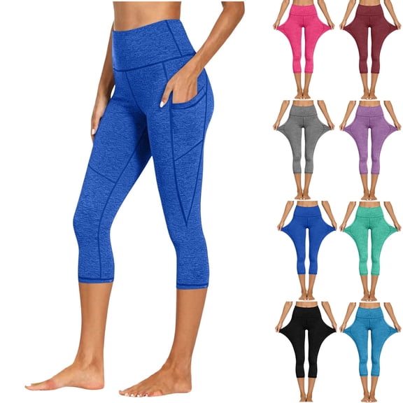 Capri Leggings with Pockets for Women Tummy Control High Waisted Quick Drying Cropped Bottoms Yoga Workout Comfy Fitness Athletic Pants