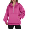 thumbnail image 2 of Futezty Women Casual Striped Half Zip Up Drop Shoulder Sweatshirt Oversized Long Sleeve Pullover Tops with Pockets, 2 of 5