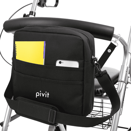 Four Wheel Walker Basket Pivit Rollator Bag | Universal Travel Tote for Carrying Accessories on Wheelchair, Rolling Walkers & Transport Chairs | Lightweight Laptop Basket for Handicap,| Disabled Medical Mobility Aid, Black ()