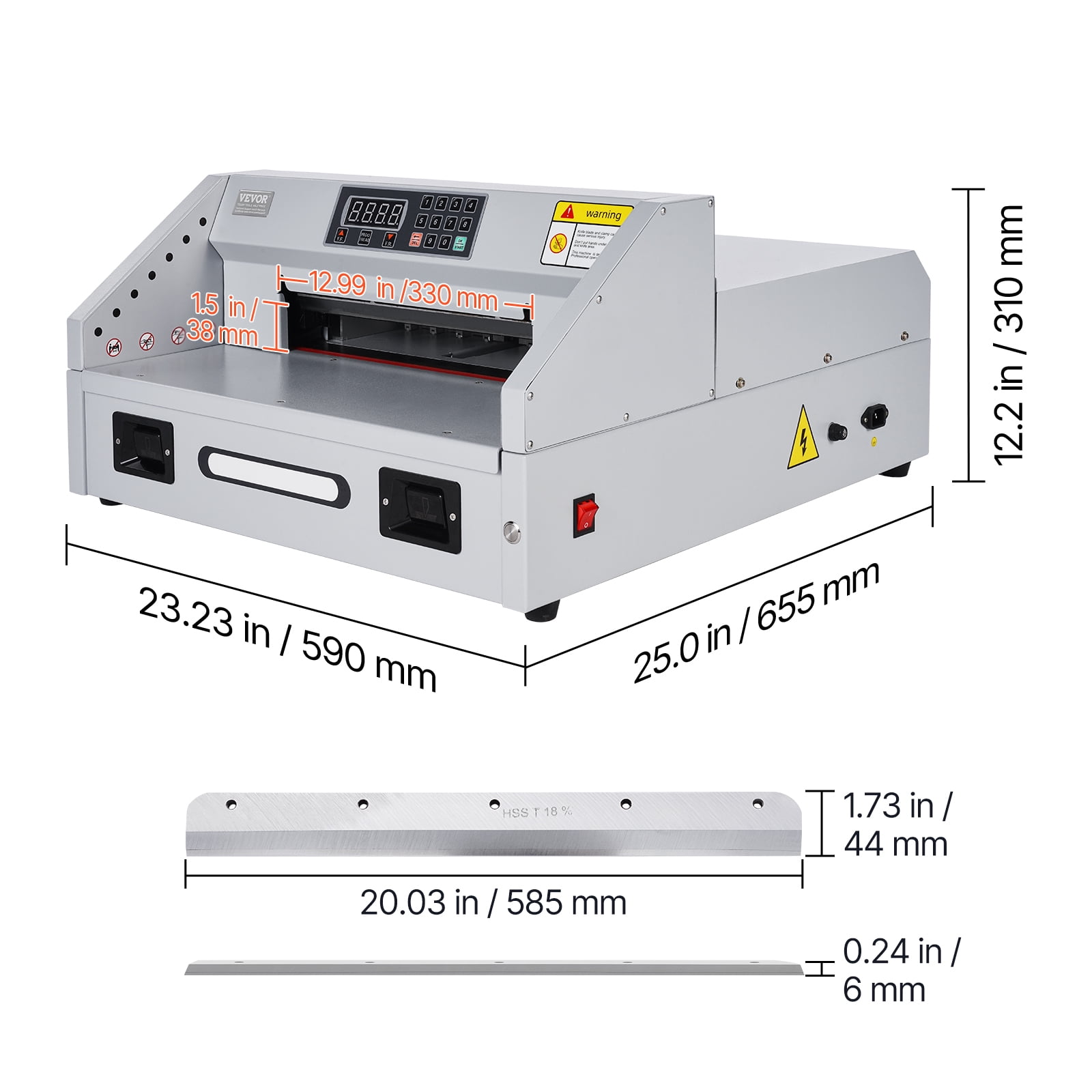 VEVOR Electric Paper Cutter, 300W Heavy Duty Paper Cutter Machine 11.8 in / 330 mm Cutting Width, 1.5 in / 38 mm Cutting Thickness, Electric Guillotine Trimmer with Casters & Infrared Function