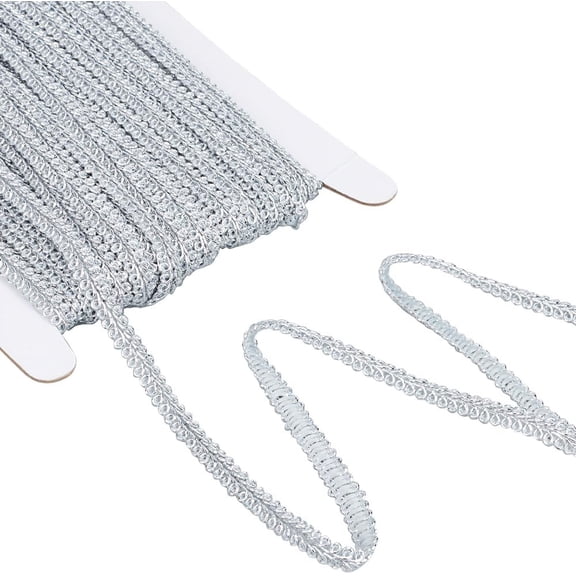 25 Yards Metallic Braid Lace Trim 1/4 Inch Silver Centipede Trimming Jacquard Decorated Gimp Ribbon Washable Lace Edge Trim for DIY Sewing Crafts Jewellery Making Costume Cloth Home Decor 1card