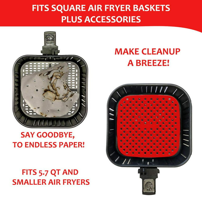 Reusable Air Fryer Liners Silicone, 8.5 Inch Square Non-Stick Basket Mats  Accessories, Bamboo Steamer Liners, for 5.8 QT & Larger Air Fryers,  Replacement for Parchment Paper - (2 Packs) 