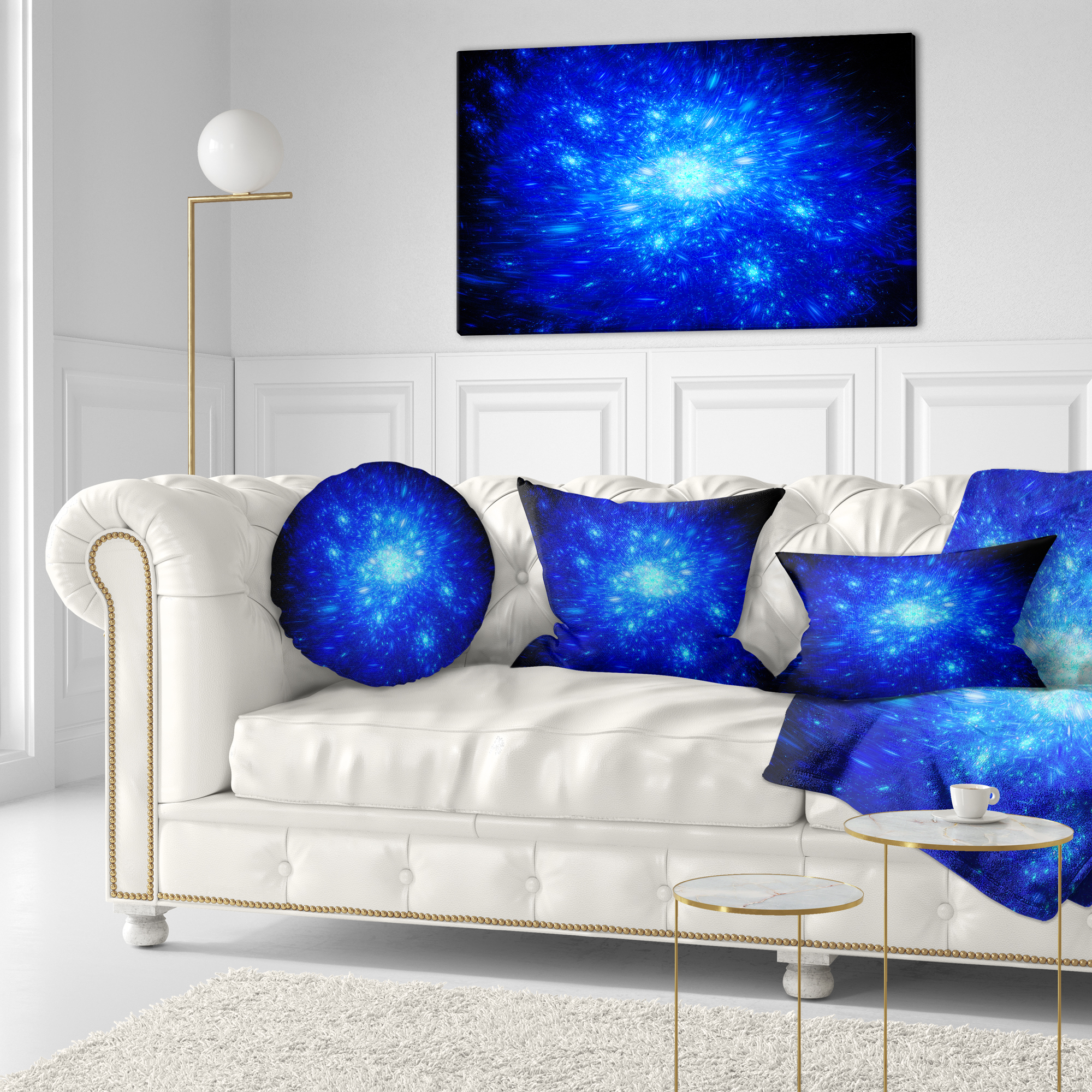 Designart Blue Fireworks on Black - Abstract Throw Pillow - 12x20