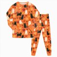 thumbnail image 6 of NOLDARES Toddler Baby Boy Girls Halloween Pajamas Set Kids Pumpkin Ghost Sleepwear 2 Pcs Pjs Cute Cartoon Print Long Sleeve Top and Pants(Orange,2-3 Y), 6 of 9