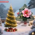 thumbnail image 2 of Stylish Metal Hanging Christmas Tree Wind Spinner - Intricate Design with Green Leaves & Pink Flower for Festive Yard Decor, 2 of 7
