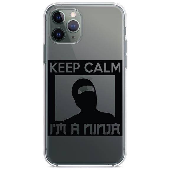 DistinctInk Clear Shockproof Hybrid Case for iPhone 11 (6.1" Screen) - TPU Bumper Acrylic Back Tempered Glass Screen Protector - Keep Calm I'm a Ninja