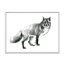 Designart 'Black and White Portrait Fox' Farmhouse Framed Canvas Wall Art Print