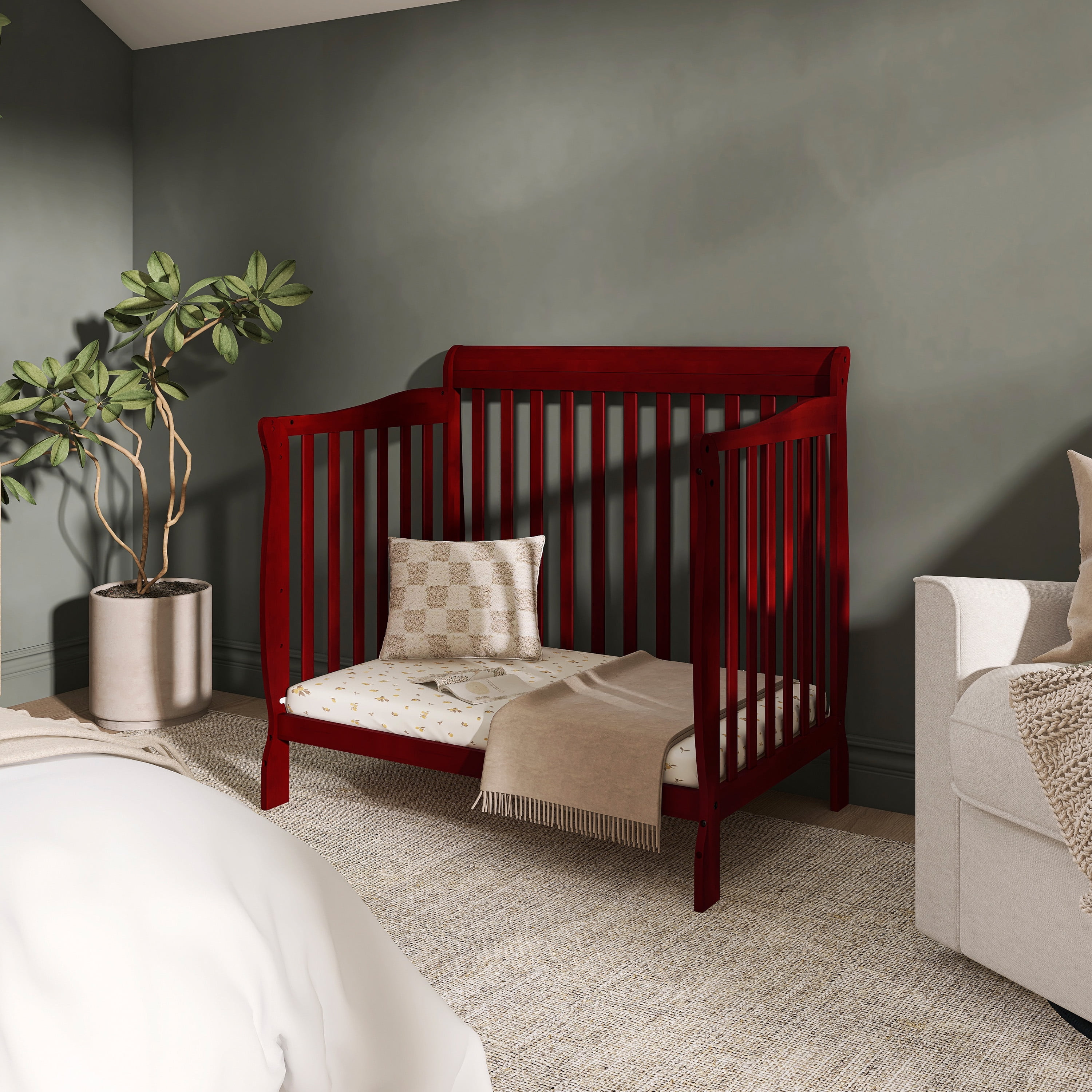 Dream On Me Aden 4-in-1 Convertible Mini Crib In Cherry, Greenguard Gold Certified