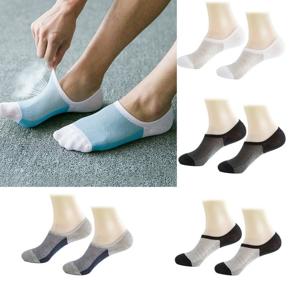 Ludlz 5Pairs Men No Show Socks Summer Mesh Socks Non-slip Invisible Low Cut Boat Socks