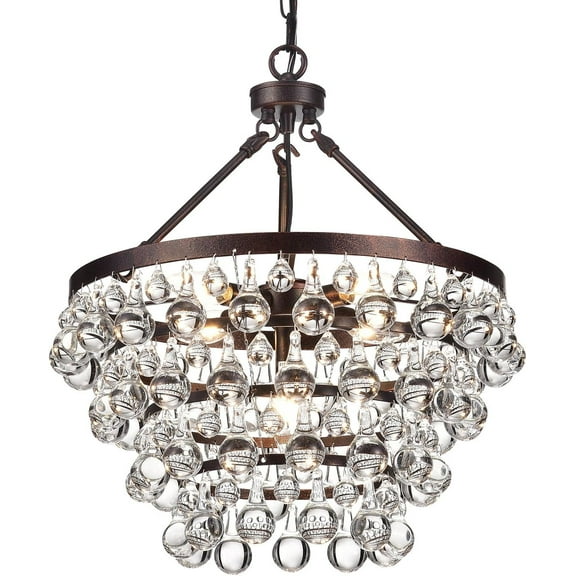 Edvivi Tiered Crystal Chandelier, 4 Tiers, 6 Lights Glam Lighting Fixture with Antique Copper Finish, Raindrop Crystals, Entryway, Living, Dining, Bedroom