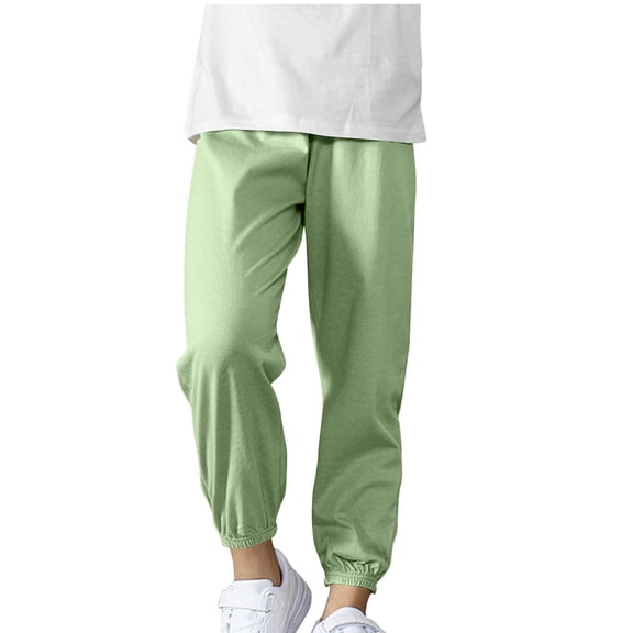 Boys Joggers Green Cotton Sweatpants, Elastic Cuff Athletic Pants for Play and School, Soft Casual Pants for Kids Boys (Sizes 4-14),Size 8-9T