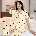 thumbnail image 2 of Wang6 Womens Pajamas Sets Soft Pjs Loungewear Sets 2 Pieces Short Sleeve V Neck Button Shirts Wide Leg Pants Polka Dots Printed Sleepwear Set Beige XL, 2 of 3